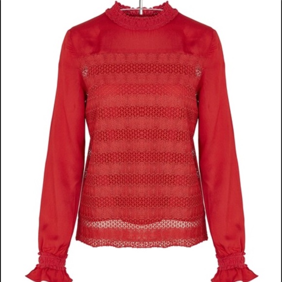 Maje Tops - SALE! 🎄🎁 MAJE Red Ruffled Chiffon/Lace Blouse T2
